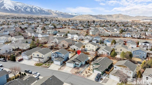 aerial view featuring a residential view and a mountain view