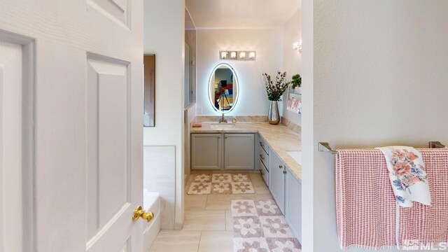 full bathroom featuring tile patterned flooring and vanity