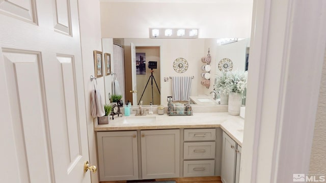 full bathroom featuring double vanity and a sink