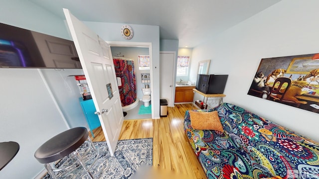 living room featuring light wood-style floors