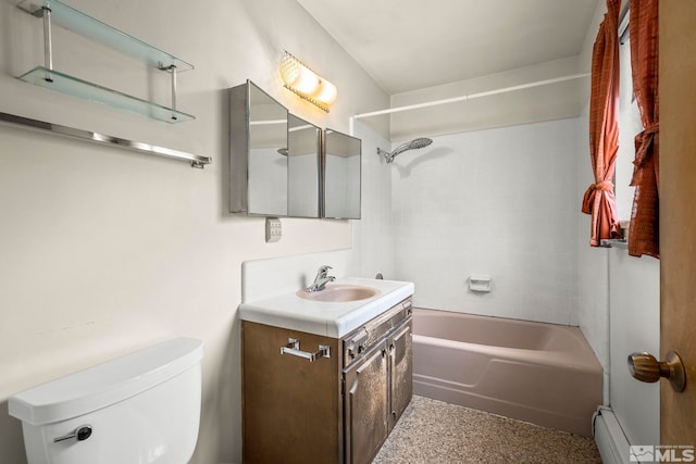 bathroom with toilet, bathtub / shower combination, and vanity