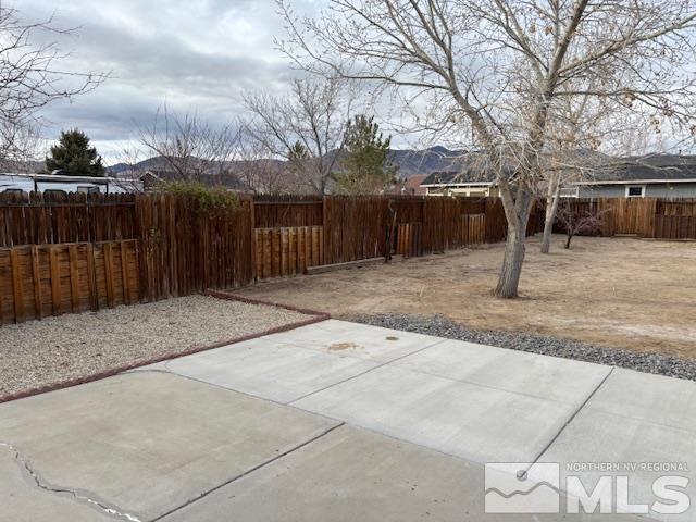 view of yard featuring a patio area and a fenced backyard