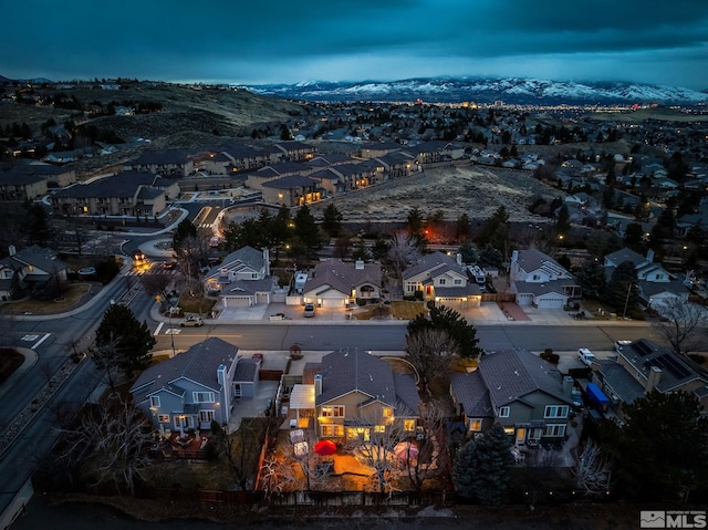 aerial view featuring a residential view and a mountain view