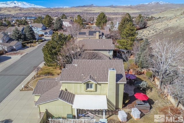 aerial view featuring a residential view and a mountain view