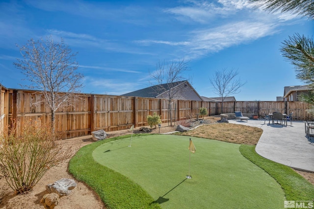 view of yard with a patio area and a fenced backyard