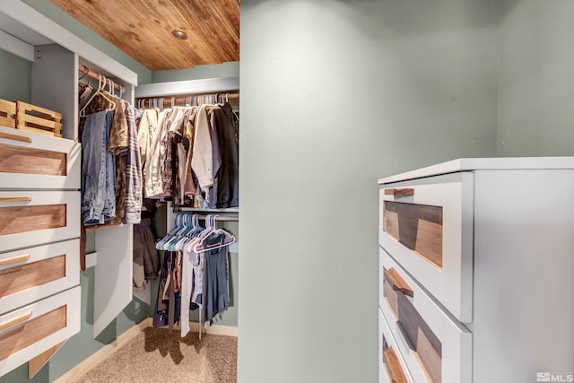 walk in closet with carpet flooring