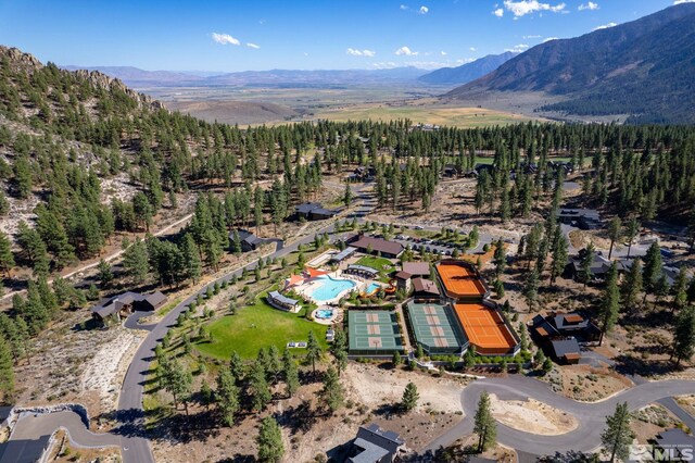 bird's eye view with a mountain view