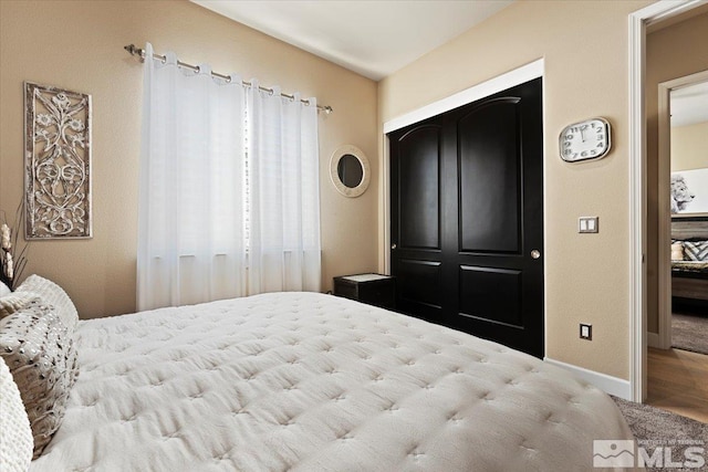 bedroom with a closet and baseboards