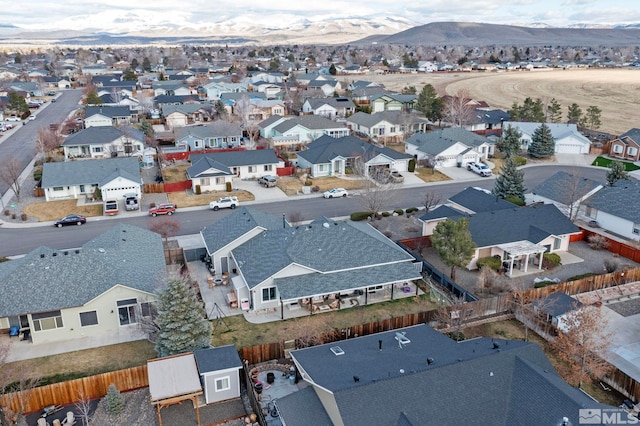 bird's eye view with a mountain view and a residential view