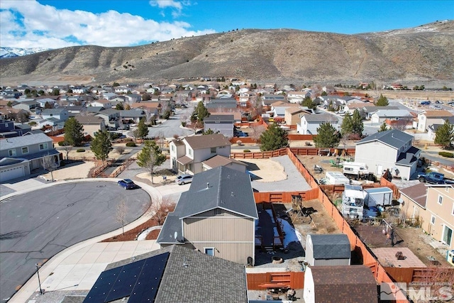 birds eye view of property featuring a residential view and a mountain view