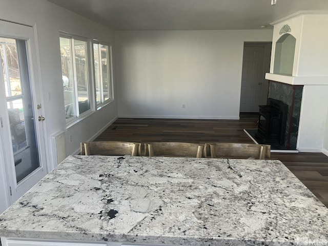 interior space featuring dark wood-type flooring and baseboards