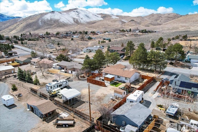 drone / aerial view featuring a mountain view and a residential view