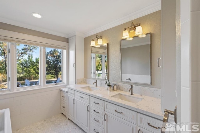 bathroom featuring a sink, a wealth of natural light, and double vanity