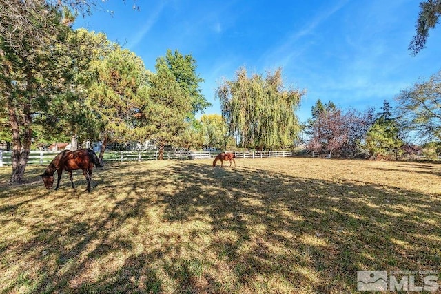 view of yard with a rural view and fence