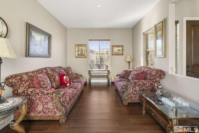 living room with wood finished floors