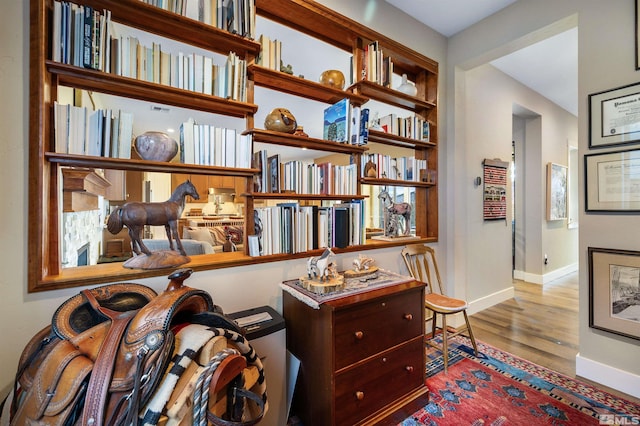 interior space with baseboards and wood finished floors