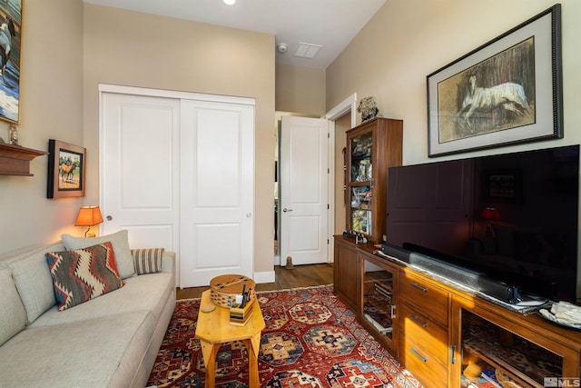 living room with wood finished floors