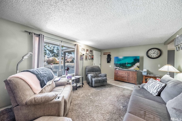 living room with a textured ceiling