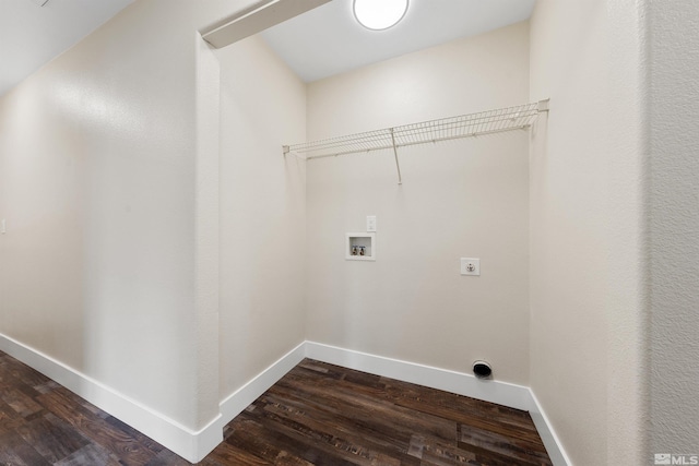 laundry room featuring electric dryer hookup, dark wood-style flooring, hookup for a washing machine, and laundry area