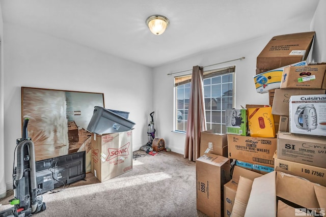 misc room with carpet flooring and baseboards