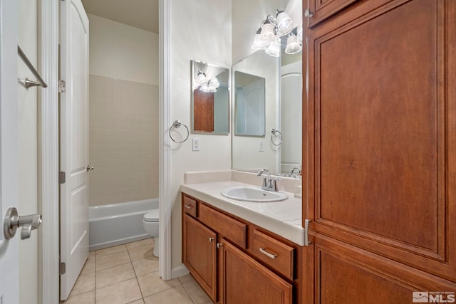 full bathroom featuring tile patterned floors, shower / tub combination, toilet, and vanity