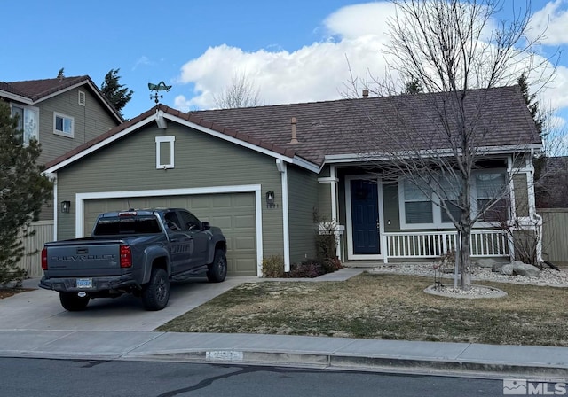 view of front of home with an attached garage, a porch, and driveway