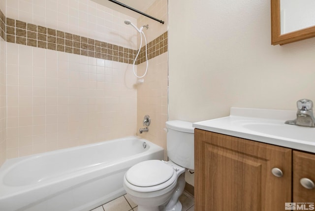 full bathroom with vanity, tile patterned floors, toilet, and bathing tub / shower combination