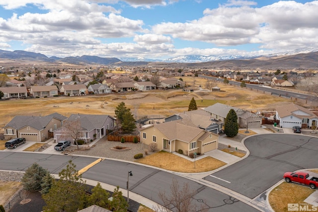 aerial view with a residential view and a mountain view