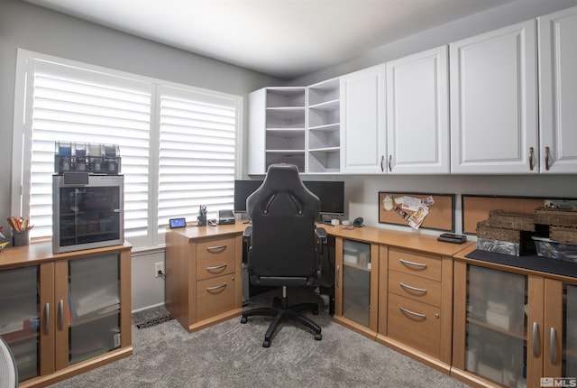 home office featuring light carpet