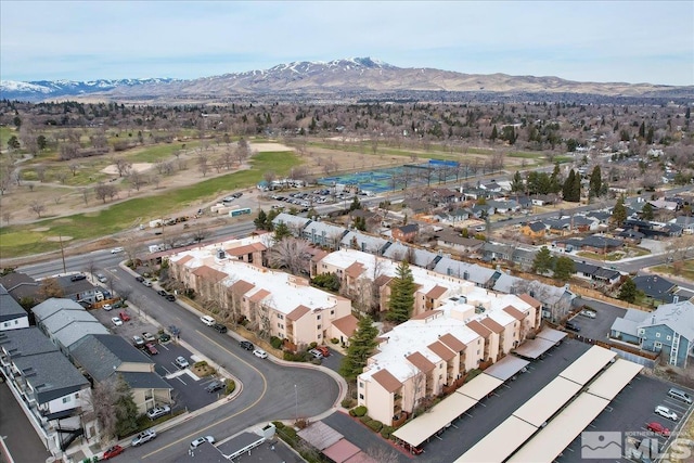 bird's eye view featuring a mountain view and a residential view