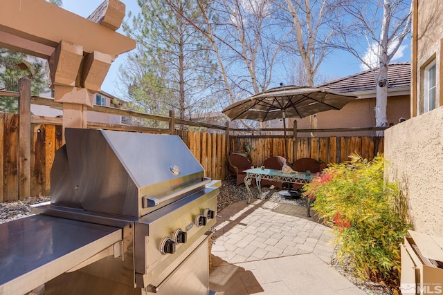 view of patio / terrace featuring a grill and a fenced backyard