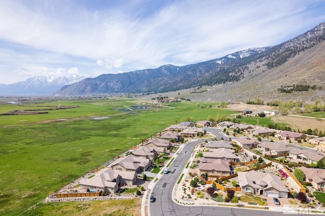 bird's eye view featuring a residential view and a mountain view