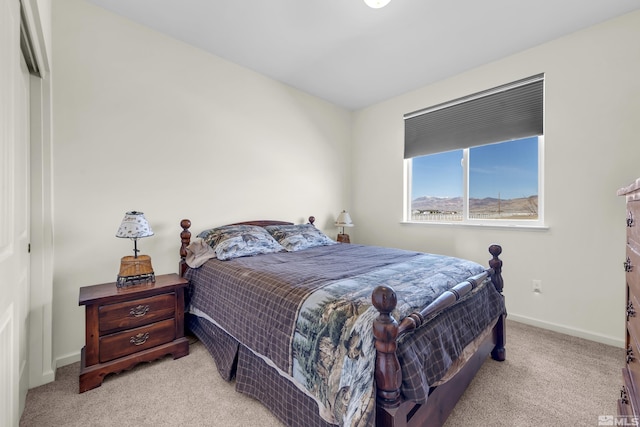 bedroom with a closet, baseboards, and carpet floors