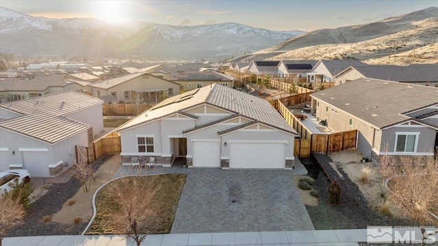 aerial view with a mountain view and a residential view