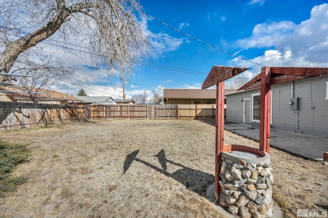 view of yard with a patio area and a fenced backyard