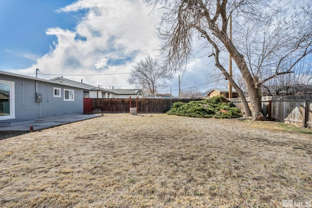 view of yard with a fenced backyard and a patio area