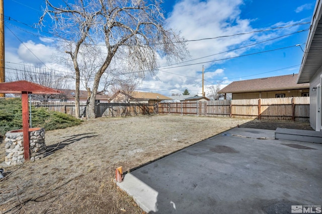 view of yard with a fenced backyard and a patio area