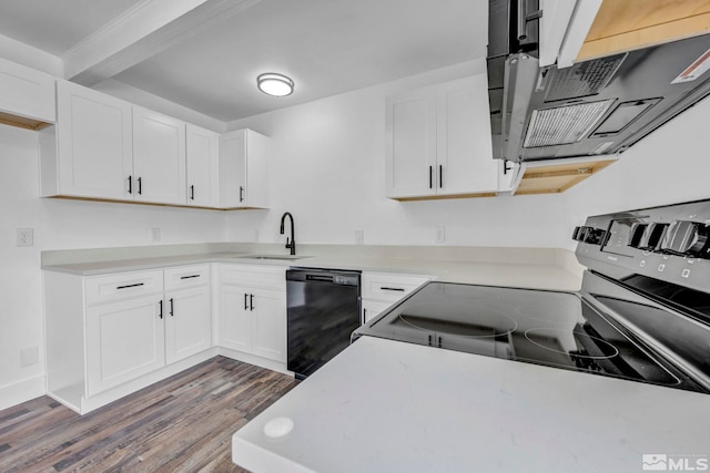 kitchen featuring a sink, electric range, black dishwasher, and light countertops