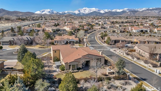 aerial view with a mountain view and a residential view