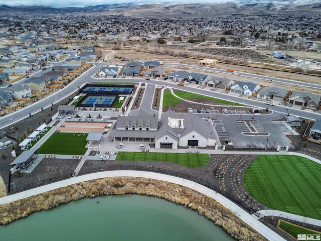 aerial view with a mountain view and a residential view