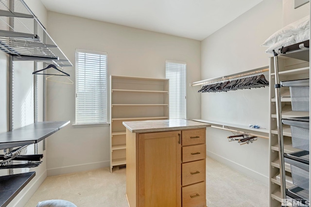 spacious closet with light carpet