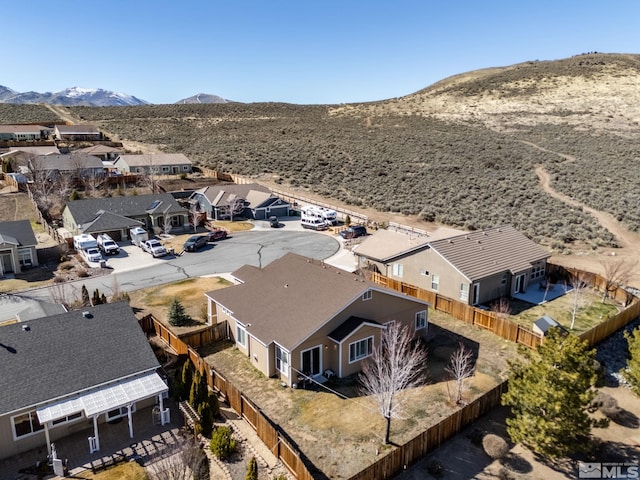 aerial view featuring a residential view and a mountain view