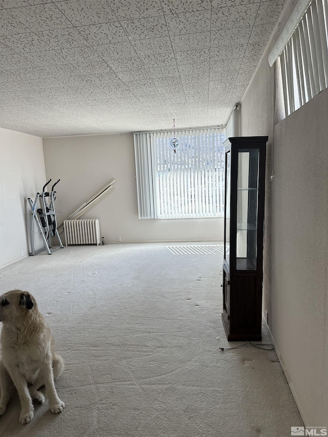 carpeted spare room featuring radiator