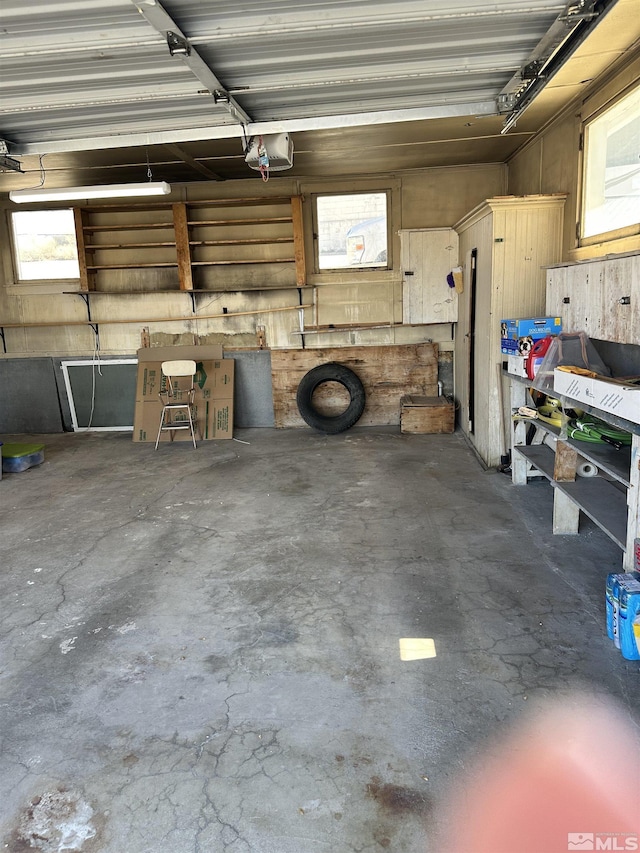 garage with a garage door opener