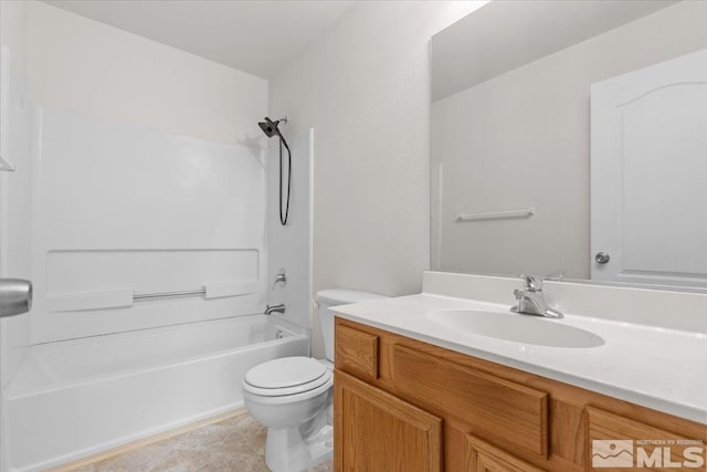 bathroom with toilet, vanity, and shower / bath combination