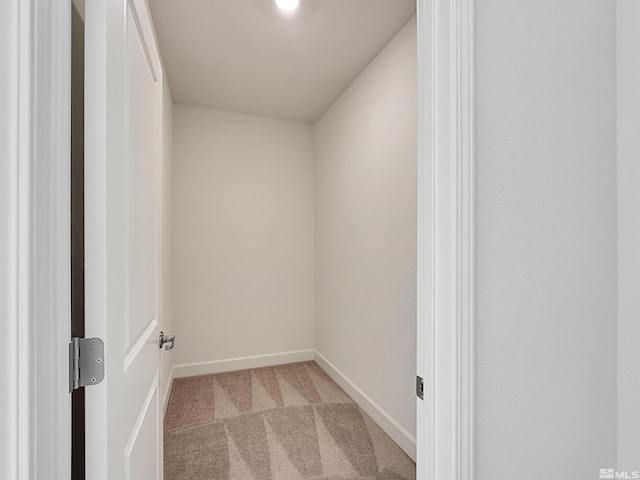 walk in closet featuring light carpet