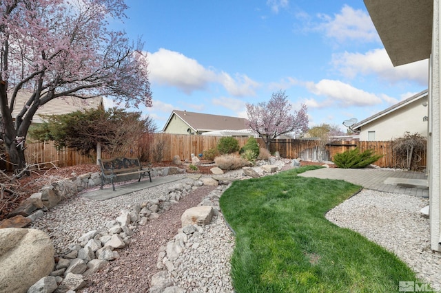 view of yard featuring a fenced backyard and a patio area
