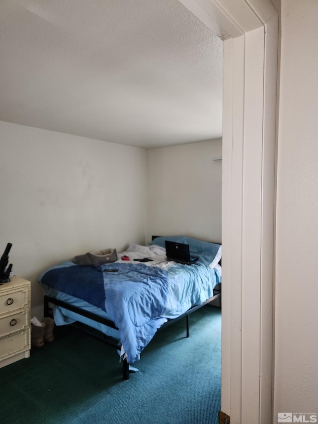 bedroom featuring carpet flooring and a textured ceiling