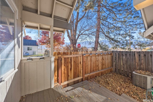 wooden terrace featuring a fenced backyard