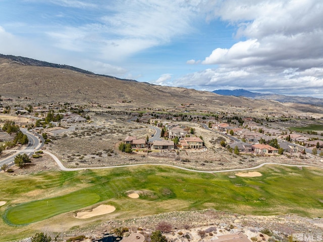 view of mountain feature featuring a residential view and view of golf course